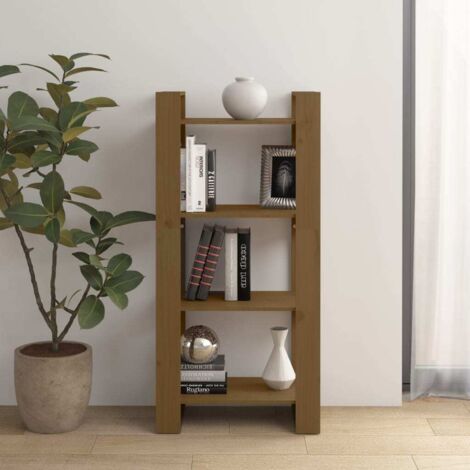 Bibliothèque/Cloison Meuble de Rangement Meuble Étagère Marron miel 60x35x125 cm Bois massif 41877 (1/5)