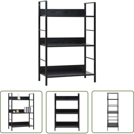 The Living Store Bibliothèque à 3 niveaux noir 60x27,6x90,5 cm bois d'ingénierie - Bibliothèque Murale - Étagère Salle À Manger - Étagère Industrielle - Rangement Intérieur - Meubles Déco (1/5)