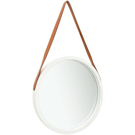 Miroir mural avec sangle Miroir déco pour Salle de bain Salon Chambre ou Dressing 50 cm Blanc 81034 (1/5)