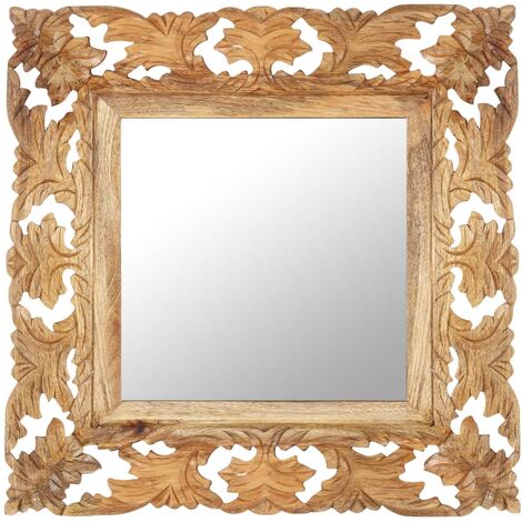 Miroir sculpté à la main  Miroir déco pour Salle de bain Salon Chambre ou Dressing Marron 50x50cm Bois de manguier massif 47582