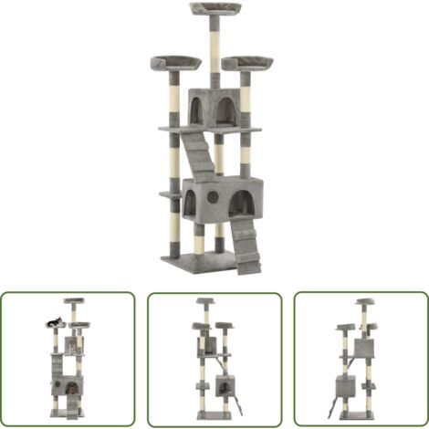 The Living Store Arbre à chat avec griffoirs en sisal 170 cm Gris - Arbre À Chat - Arbre À Chat Pour Chat - Tours À Chat - Jouets Pour Chat - Griffoir Chat (1/5)