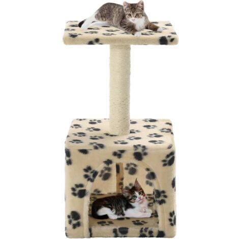Arbre à chat Cadre d'escalade de Chat avec griffoirs en sisal 55 cm Beige Motif de pattes 81174 (1/4)