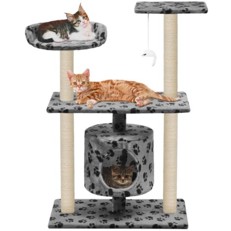 Arbre à chat Cadre d'escalade de Chat avec griffoir en sisal 95 cm Gris Motif de pattes 33208 (1/5)