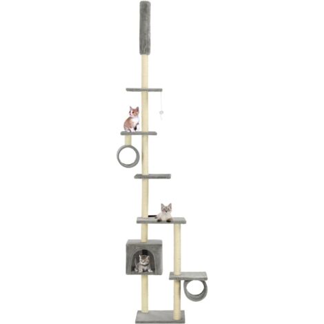 Arbre à chat Cadre d'escalade de Chat avec griffoirs en sisal 260 cm Gris 61644 (1/5)