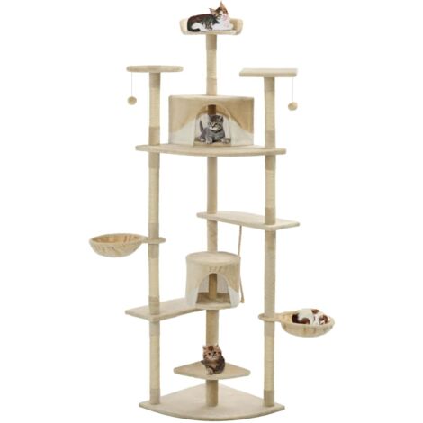 Arbre à chat Cadre d'escalade de Chat avec griffoirs en sisal 203 cm Beige et Blanc 15323 (1/5)