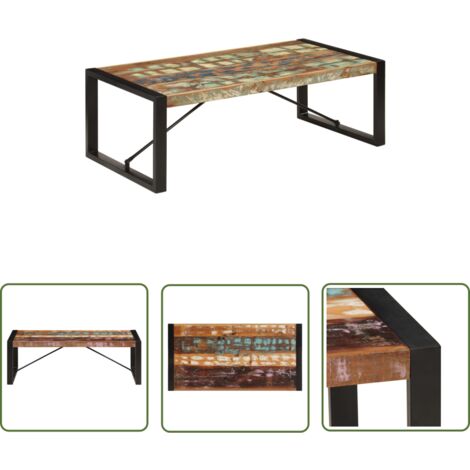 The Living Store Table basse 120x60x40 cm Bois de récupération solide - Table Basse Industrielle - Table Basse Design - Meuble Salon - Table Basse Bois Recyclé - Table Basse Tendance (1/5)