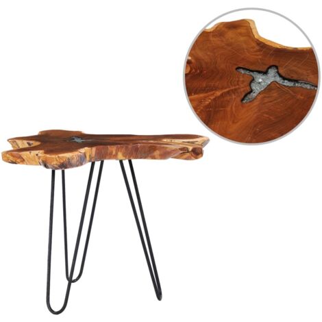 Table basse Table de salon Bout de canapé 70 x 45 cm Bois de teck massif et polyrésine 18259 (1/5)
