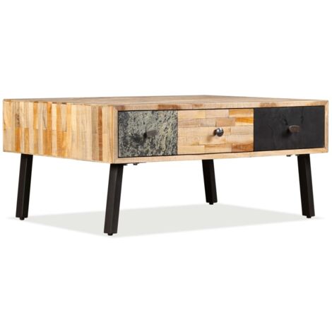 Table basse Table de salon Bout de canapé Teck de récupération massif 90 x 65 x 40 cm 92923 (1/5)