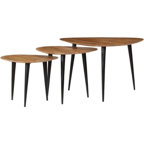 Lot de 3 Tables basses de salon, Tables Café, Bois d'acacia massif OIB7076E (1/5)