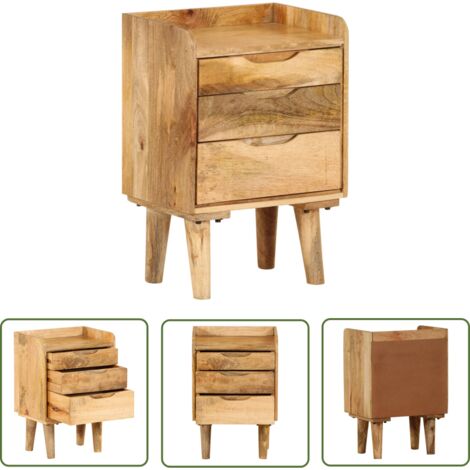Table de Chevet, Table de nuit, pour Chambre Salon Couloir, Bois de manguier massif 40 x 30 x 59,5 cm OIB4841E (1/5)