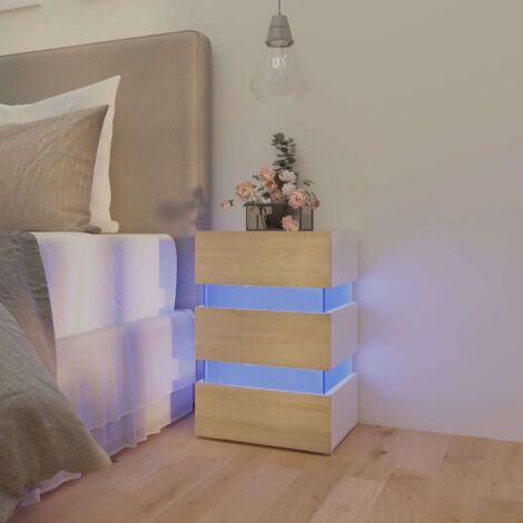 Table de chevet Table d'appoint Table de nuit LED Blanc et chêne sonoma 45x35x67 cm Aggloméré 44051 (1/5)