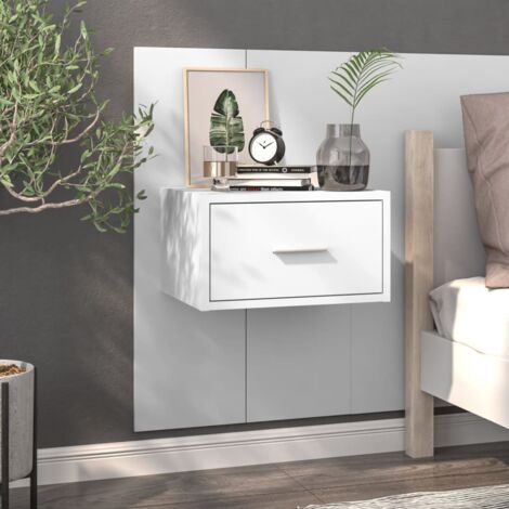 Table de chevet Table d'appoint Table de nuit murale Blanc Bois d'ingénierie 32988 (1/5)