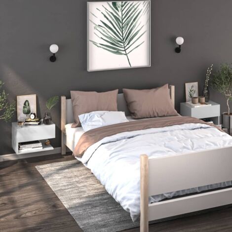 Lot de 2 Tables de chevet murales - Bout de Canapé Armoires De Rangement Blanc Bois d'ingénierie BV644692 - BonneVie (1/5)