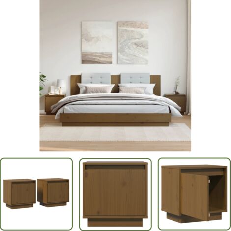 Lot de 2 Tables de chevet - Bout de Canapé Armoires De Rangement Marron miel 40x30x40cm Bois de pin solide BV428730 - BonneVie (1/5)