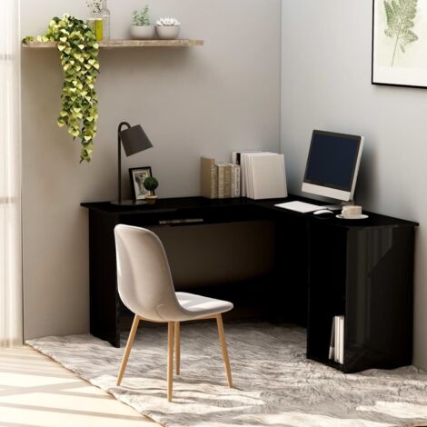 Bureau d'angle Bureau informatique - Table d'ordinateur forme de L Noir brillant 120x140x75cm Aggloméré BV124453 - BonneVie (1/5)