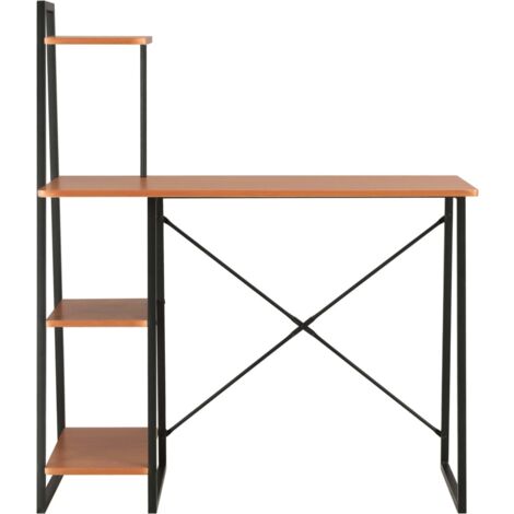 Bureau avec étagère Bureau informatique - Table d'ordinateur Noir et marron 102x50x117 cm BV961199 - BonneVie (1/5)