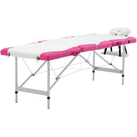 Table de massage pliable 4 zones Lit de massage Table de Soin Aluminium Blanc et rose 79433 (1/5)
