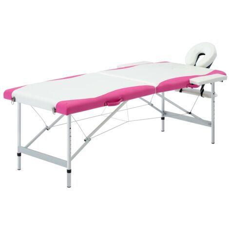 Table de massage pliable 2 zones Lit de massage Table de Soin Aluminium Blanc et rose 32625 (1/5)