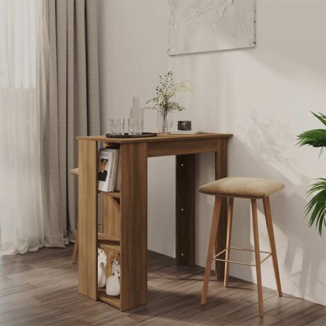 Table de bar Table haute  Table de Cuisine avec étagère Chêne marron 102x50x103,5cm Aggloméré 43904