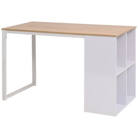 Bureau Table d'écriture Bureau d'ordinateur Bureau informatique 120 x 60 x 75 cm Chêne et blanc 83080 (1/5)
