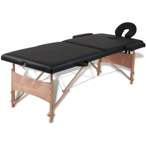 Table pliable de massage Noir 2 zones Lit de massage Table de Soin avec cadre en bois 67182 (1/5)