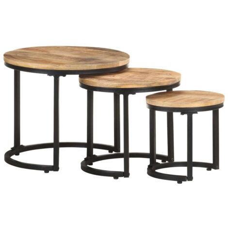Lot de 3 Tables d'appoint Bouts de canapé Tables basse Bois de manguier brut 20874 (1/5)