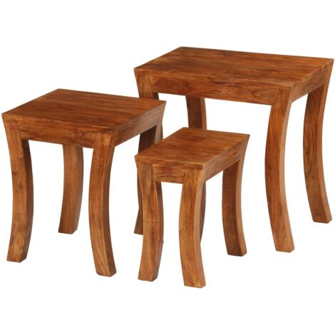 FIMEI Table gigogne 3 pcs Bois massif d'acacia 50x35x50 cm Marron (1/5)