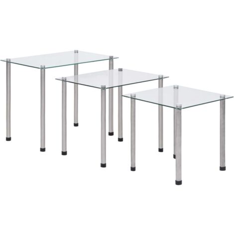 Lot de 3 Tables gigognes Tables basses Tables d'appoint Transparent Verre trempé 93693 (1/5)