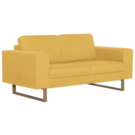 Canapé droit fixe 2 places, Canapé de relaxation Meuble de Salon, Tissu Jaune OIB7365E (1/5)