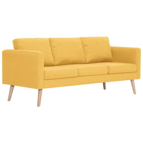 Canapé droit fixe 3 places, Canapé de relaxation Meuble de Salon, Tissu Jaune OIB2081E (1/5)