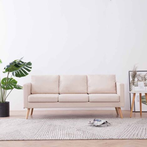 Canapé fixe 3 places  Canapé scandinave Sofa Tissu Crème 65863 (1/5)