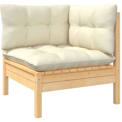 Canapé d'angle de jardin Canapé relax - Banc de jardin avec coussins crème Bois de pin massif BV879157 - BonneVie (1/5)