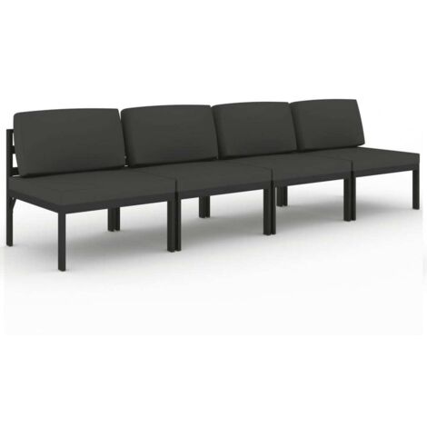 Canapé fixe 4 places de jardin, Canapé d'extérieur, Meuble de jardin, avec coussins Aluminium Anthracite OIB7416E (1/5)