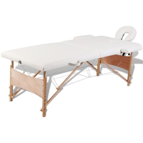 Table pliable de massage Blanc crème 2 zones Lit de massage Table de Soin avec cadre en bois 64748 (1/5)