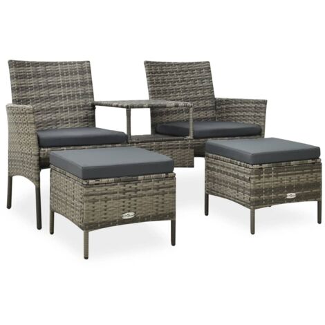 Canapé de jardin Sofa Banquette de jardin table à thé et tabourets Résine tressée Gris 61082 (1/5)