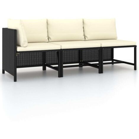 Lot de 3 Canapés de jardin Sofa Banquette de jardin avec coussins Noir Résine tressée 88478 (1/5)