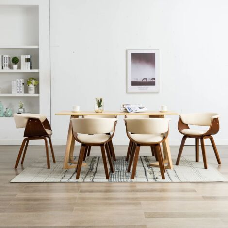 Lot de 6 Chaises de salle à manger - Chaises à dîner Crème Bois courbé et similicuir BV838131 - BonneVie (1/5)