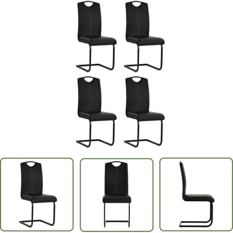 Lot de 4 Chaises cantilever Chaises de salle à manger Chaise de cuisine Noir Similicuir 69688 (1/5)