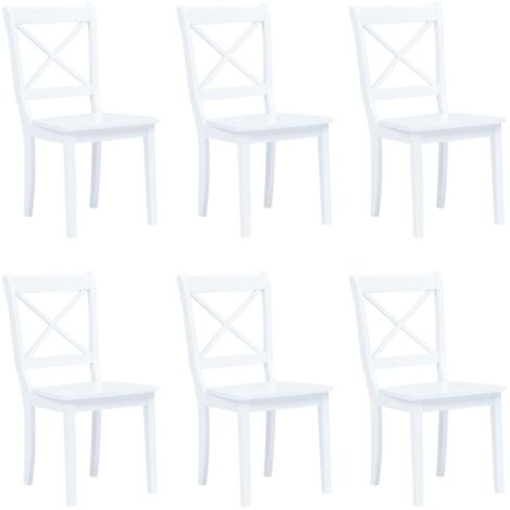 Lot de 6 Chaises Chaises de salle à manger Chaise de cuisine Blanc Bois d'hévéa massif 53568 (1/5)