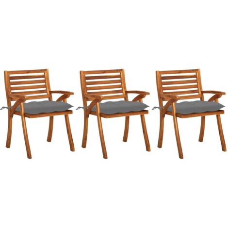 Lot de 3 Chaises de salle à manger de jardin avec coussins - Chaises à dîner de jardin Acacia massif BV434239 - BonneVie (1/5)