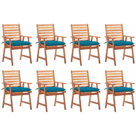 Lot de 8 Chaises Chaises de salle à manger de jardin Chaises à dîner avec coussins Acacia massif 49537 (1/5)
