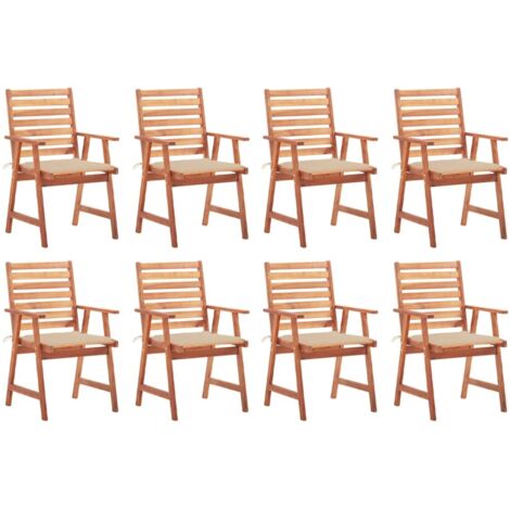 Lot de 8 Chaises de salle à manger de jardin - Chaises à dîner de jardin avec coussins Acacia massif BV668891 - BonneVie (1/5)