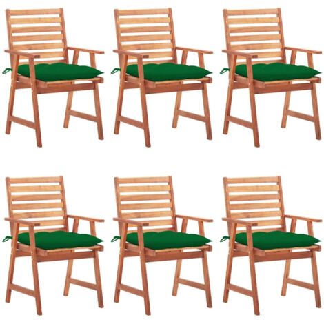 Lot de 6 Chaises de salle à manger de jardin - Chaises à dîner de jardin avec coussins Acacia massif BV846024 - BonneVie (1/5)