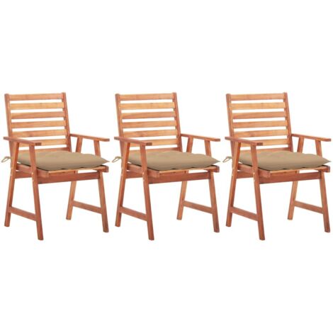 Lot de 3 Chaises de salle à manger de jardin - Chaises à dîner de jardin avec coussins Acacia massif BV334534 - BonneVie (1/5)