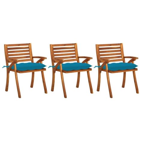 Lot de 3 Chaises avec coussins Chaises de salle à manger de jardin Chaises à dîner Acacia massif 57324 (1/5)