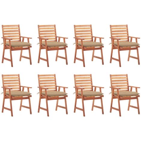 Lot de 8 Chaises de salle à manger de jardin - Chaises à dîner de jardin avec coussins Acacia massif BV121263 - BonneVie (1/5)