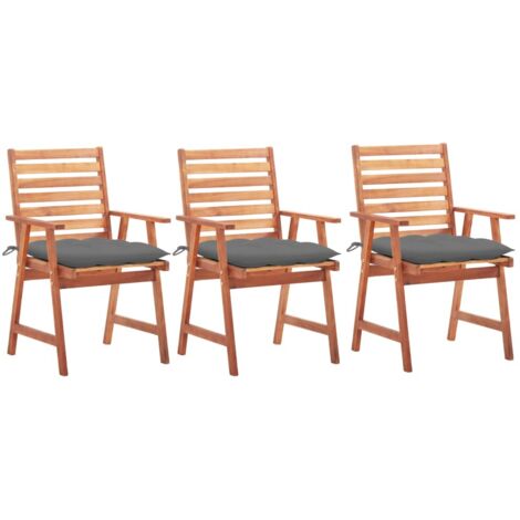 Lot de 3 Chaises de salle à manger de jardin - Chaises à dîner de jardin avec coussins Acacia massif BV339296 - BonneVie (1/5)