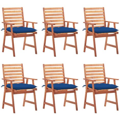 Lot de 6 Chaises de salle à manger de jardin - Chaises à dîner de jardin avec coussins Acacia massif BV213377 - BonneVie (1/5)