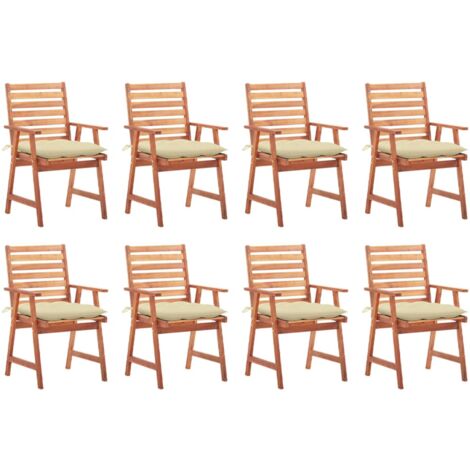 Lot de 8 Chaises de salle à manger de jardin - Chaises à dîner de jardin avec coussins Acacia massif BV954329 - BonneVie (1/5)