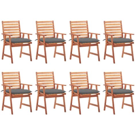 Lot de 8 Chaises de salle à manger de jardin - Chaises à dîner de jardin avec coussins Acacia massif BV345212 - BonneVie (1/5)